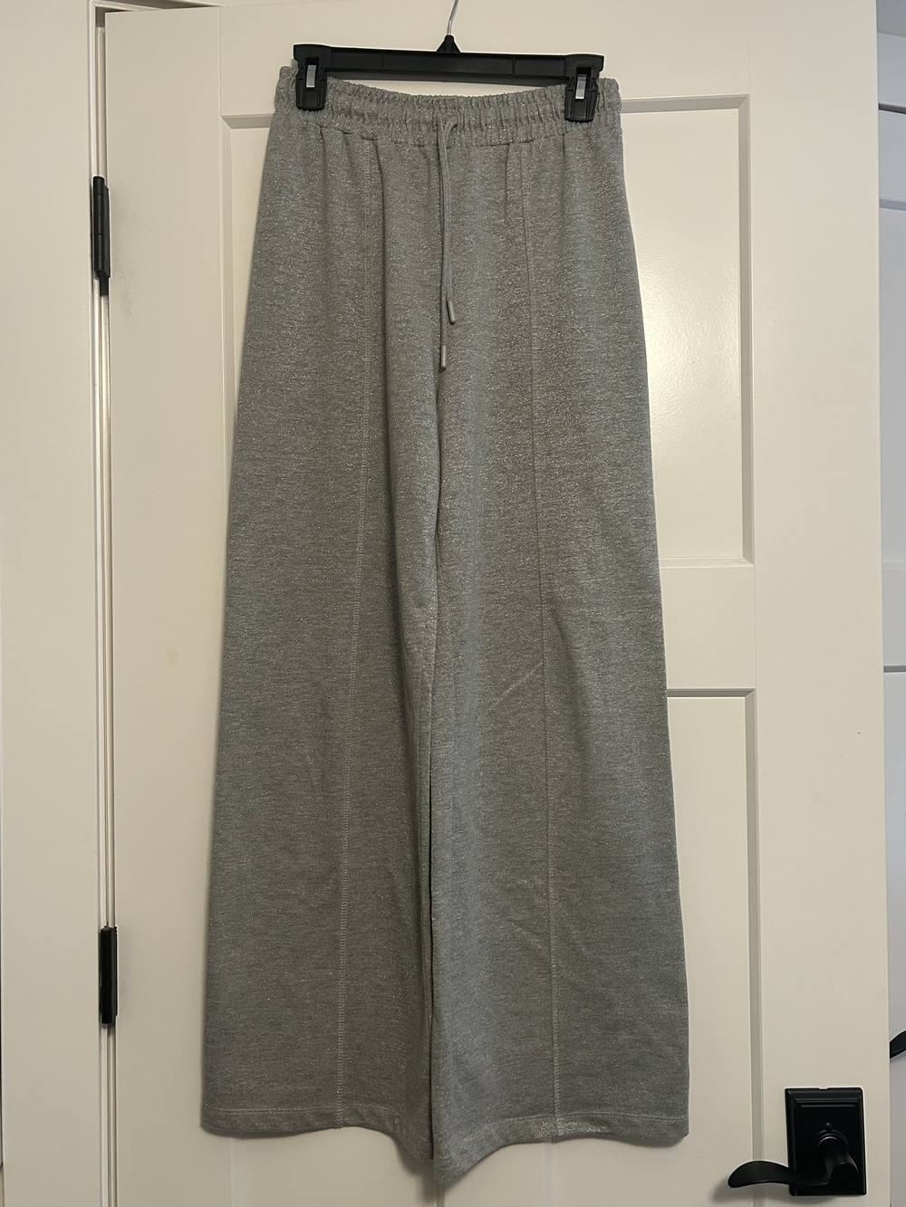 Zara Light Gray Glitter Wide-Leg Drawstring Sweatpants